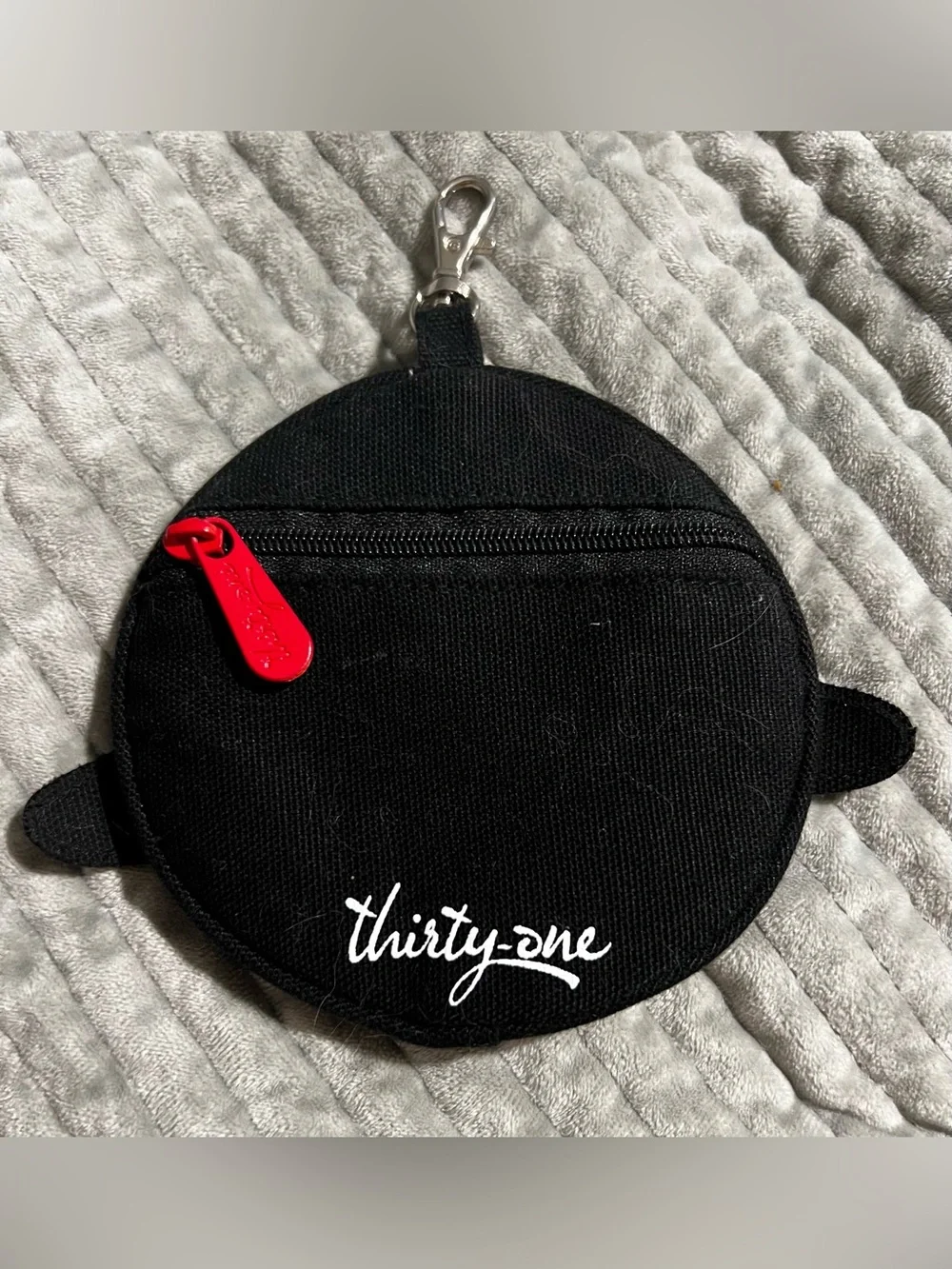 thirty-one Black Penguin Coin Pouch with Red Bow and Orange Feet